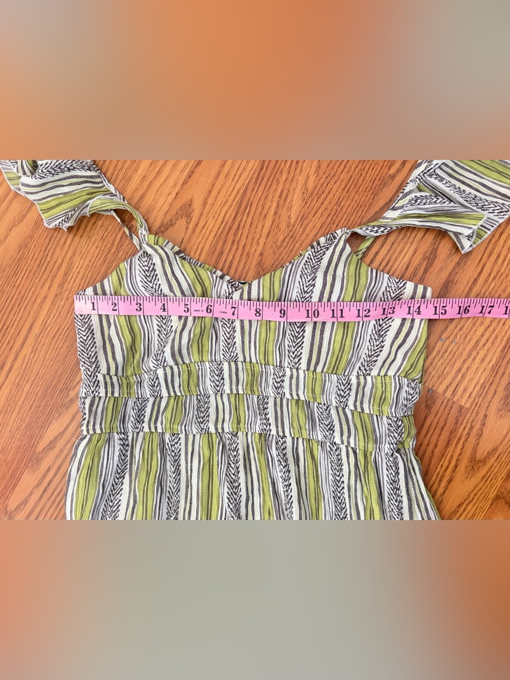 Max+Ash Striped Maxi Dress in Green and White with Ruffle Straps - Picture 6 of 12